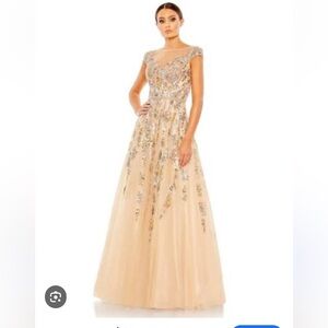 Mac Duggal Gold Embellished Maxi Dress